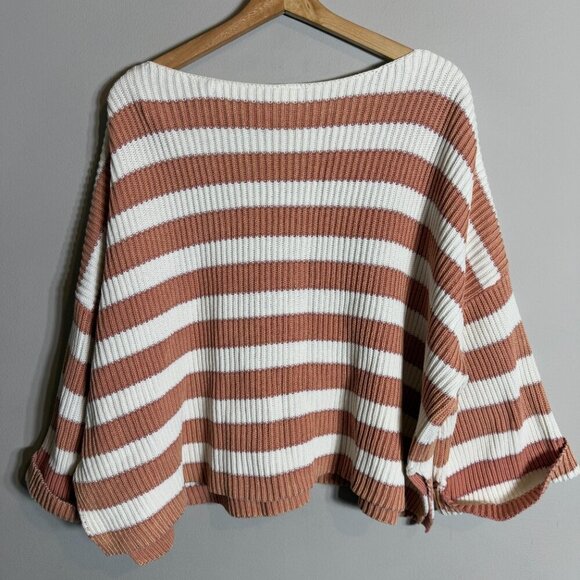 NWOT By Together Stripe Cropped Knit Sweater Pullover Womens Medium Ivory Orange - Picture 9 of 12